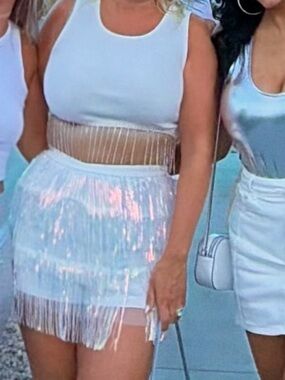 White Fringe Mini Skirt + shirt- Backstreet Boys outfit